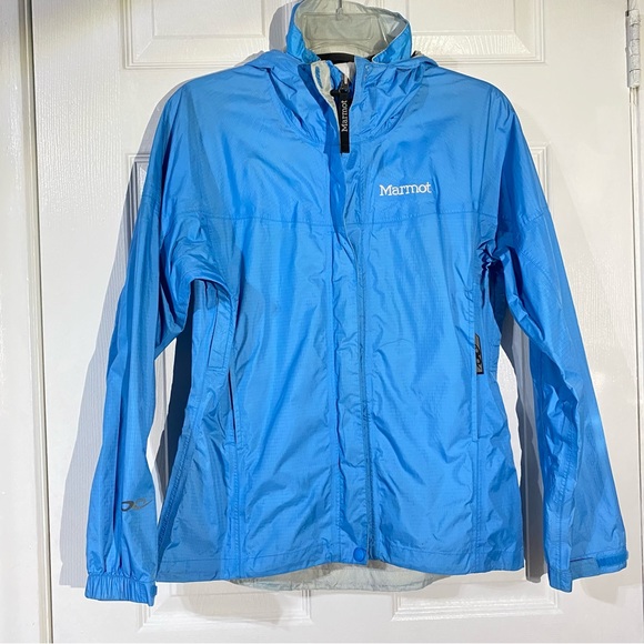 Marmot PreCip Eco Rain Waterproof Jacket Blue Zip Up Vented Arms Sz X-Small SALE - Picture 1 of 10